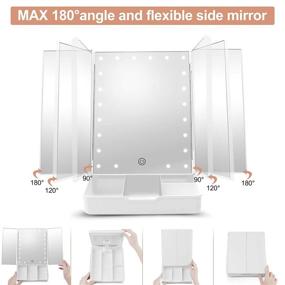 img 1 attached to 💄 FASCINATE Tri Fold Lighted Makeup Mirror: 1X/10X Magnification Vanity Mirror with Large Storage Case, Dimmable Lights, Touch Screen Cosmetic Mirror, Dual Power Supply - White
