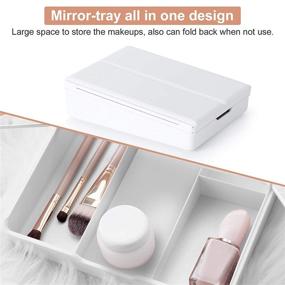 img 3 attached to 💄 FASCINATE Tri Fold Lighted Makeup Mirror: 1X/10X Magnification Vanity Mirror with Large Storage Case, Dimmable Lights, Touch Screen Cosmetic Mirror, Dual Power Supply - White
