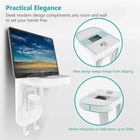 img 3 attached to 📱 WALI Wall Bathroom Shelf with Standard Vertical Duplex GFCI Decorative Outlet for Cell Phone, Dot, Google Home, Speaker up to 20lbs. Featuring Cable Management and Detachable Hooks (OSH001-W) in White