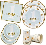 🎉 blue and gold dot 1st birthday boy decorations party supplies set with plates, cups, and napkins – ideal for a one year old baby boy's first celebration logo