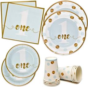 img 4 attached to 🎉 Blue and Gold Dot 1st Birthday Boy Decorations Party Supplies Set with Plates, Cups, and Napkins – Ideal for a One Year Old Baby Boy's First Celebration