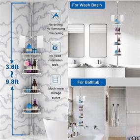img 2 attached to 🚿 YEHOME Adjustable Stainless Steel Shower Caddy Tension Pole: Convenient Corner Shelf for Shower Cubicle and Bathtub (Triangle 01)