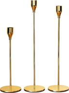 🕯️ ezdc set of 3 gold candlestick holders: stylish taper candle holders for elegant dining table centerpieces & wedding decor logo