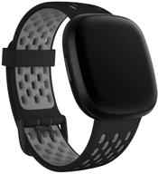 📱 fitbit versa 3/sense replacement bands: silicone adjustable classic wristbands for women & men - small/large sizes, black+grey logo