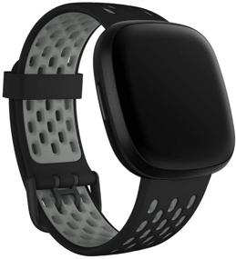 img 4 attached to Заменяющие браслеты для Fitbit Versa 3/Sense: Силиконовые классические ремешки с регулируемой длиной для женщин и мужчин - маленький/большой размеры, черный+серый