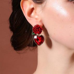 img 2 attached to 🌹 Yifnny Flower Earrings: Vintage Simulated Ruby Heart Red Rose Studs for Women- Hypoallergenic Gold Plated Dangle Jewelry