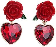 🌹 yifnny flower earrings: vintage simulated ruby heart red rose studs for women- hypoallergenic gold plated dangle jewelry logo