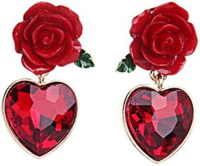 img 4 attached to 🌹 Yifnny Flower Earrings: Vintage Simulated Ruby Heart Red Rose Studs for Women- Hypoallergenic Gold Plated Dangle Jewelry