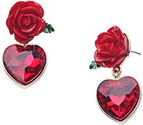 img 1 attached to 🌹 Yifnny Flower Earrings: Vintage Simulated Ruby Heart Red Rose Studs for Women- Hypoallergenic Gold Plated Dangle Jewelry