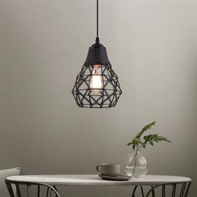 img 2 attached to Rustic Industrial Black Woven Pendant Light: Stylish Metal and 🏭 Hemp Rope Mini Fixture for Kitchen Island, Cafe, Bar, and Farmhouse