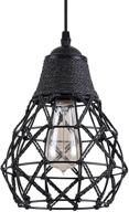 rustic industrial black woven pendant light: stylish metal and 🏭 hemp rope mini fixture for kitchen island, cafe, bar, and farmhouse логотип