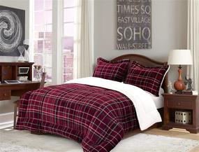 img 3 attached to Elegant Comfort Softest, Coziest Heavy Weight Plaid Pattern Micromink Sherpa-Backing Premium Quality Down Down Alternative Micro-Suede 3-Piece Reversible Comforter Set, King/Cal King, Burgundy" - Ultimate Luxury for King/Cal King Beds: Plush Micromink Sherpa-Backing Comforter Set, Burgundy