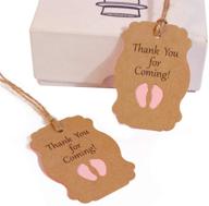 🎉 pack of 50 kraft paper party favor tags, thank you for coming baby feet pink tags - ideal for girl's birthday party favors decorations with convenient hole (pink) logo