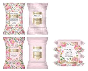 img 4 attached to 🌹 Beauty Concepts Facial Wipe Set: Rose Water, Retinol, Rosehip, and Collagen Makeup Removing Wipes - 4 Packs, Pink Floral Packaging