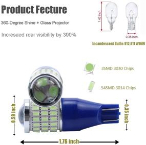 img 3 attached to 🔵 iBrightstar 921 T15 912 W16W LED Bulbs with Projector - Super Bright, Error Free, 9-30V - Perfect for Back Up, Reverse, Cargo, Sider Marker Lights - Ice Blue