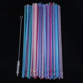 img 3 attached to 🥤 50 Reusable Plastic Straws - Colorful, Unbreakable, 11 Inch Length, Clear Glitter - Ideal for Home Party Supplies - Includes Cleaning Brush - 6 Vibrant Colors