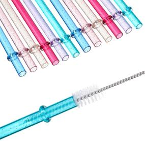 img 1 attached to 🥤 50 Reusable Plastic Straws - Colorful, Unbreakable, 11 Inch Length, Clear Glitter - Ideal for Home Party Supplies - Includes Cleaning Brush - 6 Vibrant Colors