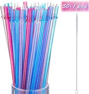 🥤 50 reusable plastic straws - colorful, unbreakable, 11 inch length, clear glitter - ideal for home party supplies - includes cleaning brush - 6 vibrant colors logo