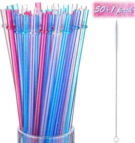 img 4 attached to 🥤 50 Reusable Plastic Straws - Colorful, Unbreakable, 11 Inch Length, Clear Glitter - Ideal for Home Party Supplies - Includes Cleaning Brush - 6 Vibrant Colors