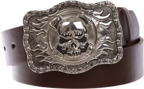 img 1 attached to 🔥 Flame Buckle Western Men's Accessories and Belts with Rectangular Skull Design