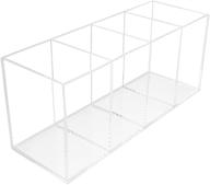 🖊️ clear acrylic pen holder organizer with 4 compartments - ideal for office desk, makeup brushes, bathroom, kitchen, dorm логотип