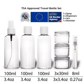 img 2 attached to 🧳 TSA Approved Clear Toiletry Bag with 7 Bottles (max.3.38oz) - Liquid Travel Set - Transparent Zipper Bag for Cosmetics - Plastic PVC Airport Security Luggage Organizer Pouch, Wash Kit TRAVANDO (Blue)