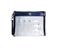 🧳 tsa approved clear toiletry bag with 7 bottles (max.3.38oz) - liquid travel set - transparent zipper bag for cosmetics - plastic pvc airport security luggage organizer pouch, wash kit travando (blue) logo