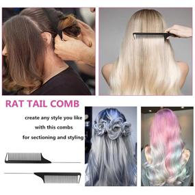 img 2 attached to 🔥 Набор расчесок RuiChy Rat Tail, 3 шт. Профессиональные расчески для парикмахеров: гребни для укладки волос с широкими и узкими зубьями из углеродного волокна и нержавеющей стали, с петлей, и 6 металлическими заколками для создания укладок для женщин и девочек.