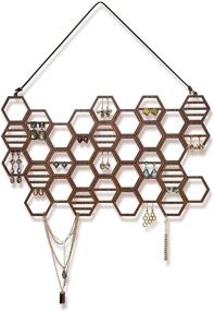 img 4 attached to 🌰 Walnut Wood Honeycomb Earring Holder: Stylish Wall Mount Earring Organizer and Jewelry Display for Stud Earrings and Necklaces