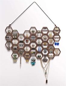 img 2 attached to 🌰 Walnut Wood Honeycomb Earring Holder: Stylish Wall Mount Earring Organizer and Jewelry Display for Stud Earrings and Necklaces