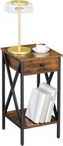 img 3 attached to 🛋️ VASAGLE VINCYER Nightstand with Drawer and Storage Shelf, Industrial Rustic Brown and Black Side Table, Tall End Table ULET501B01