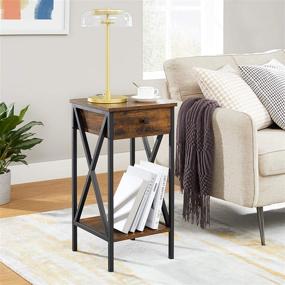 img 1 attached to 🛋️ VASAGLE VINCYER Nightstand with Drawer and Storage Shelf, Industrial Rustic Brown and Black Side Table, Tall End Table ULET501B01