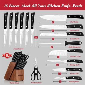 img 3 attached to Premium Alltripal 16-Piece Kitchen Knife Set: German Stainless Steel Blades, Japanese Pom Handles, and Wooden Block with Sharpener