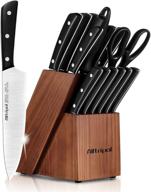 premium alltripal 16-piece kitchen knife set: german stainless steel blades, japanese pom handles, and wooden block with sharpener logo