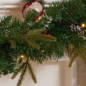 img 1 attached to 🎄 WBHome Pre-lit 9 Ft Christmas Garland: Snowy White Pinecones, Red Berries & 50 LED Lights - Battery Operated