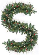 🎄 wbhome pre-lit 9 ft christmas garland: snowy white pinecones, red berries & 50 led lights - battery operated логотип