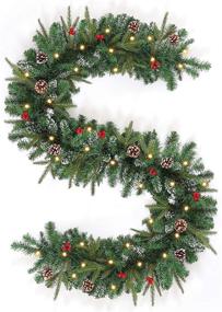 img 4 attached to 🎄 WBHome Pre-lit 9 Ft Christmas Garland: Snowy White Pinecones, Red Berries & 50 LED Lights - Battery Operated