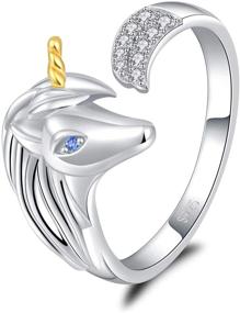 img 4 attached to 🦄 Adjustable Unicorn Wrap Open Ring - 925 Sterling Silver Gift for Women, Teen Girls & Unicorn Party