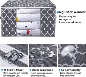 img 2 attached to 📦 Efficient Organization and Storage with WISELIFE Storage Bags 100L 3-Pack: Large Blanket Clothes Containers for Bedding, Comforters, Foldable Organizer with Reinforced Handle, Clear Window, Sturdy Zippers in Grey