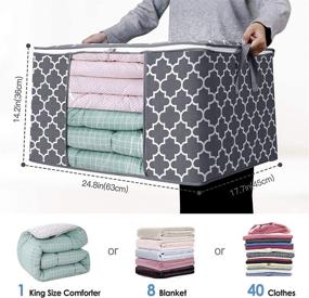 img 3 attached to 📦 Efficient Organization and Storage with WISELIFE Storage Bags 100L 3-Pack: Large Blanket Clothes Containers for Bedding, Comforters, Foldable Organizer with Reinforced Handle, Clear Window, Sturdy Zippers in Grey