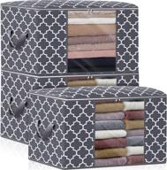 📦 efficient organization and storage with wiselife storage bags 100l 3-pack: large blanket clothes containers for bedding, comforters, foldable organizer with reinforced handle, clear window, sturdy zippers in grey logo