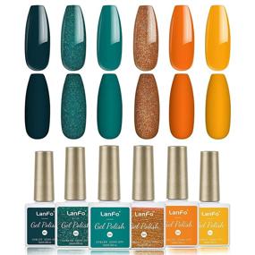 img 4 attached to LanFo Gel Nail Polish Set - 6 Colors Collection: Green Orange Glitter, Fall Winter UV LED Soak Off, DIY Nail Art Manicure at Home