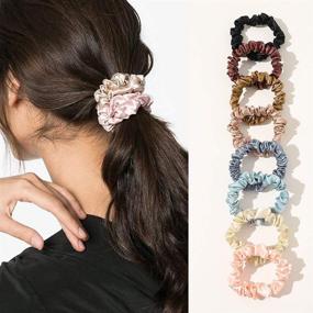 img 3 attached to 🎀 Silk Satin Scrunchies - Small Hair Ties for Thick Curl Hair, No Crease, Soft Ropes - Women and Girls' Ponytail Holder Accessories