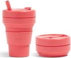 img 4 attached to 🥤 Stojo Collapsible Travel Cup with Straw - Coral Pink, 16oz/470ml - Reusable Silicone Bottle for Hot/Cold Drinks - Pocket Size To-Go Cup Ideal for Camping/Hiking - Microwave & Dishwasher Safe