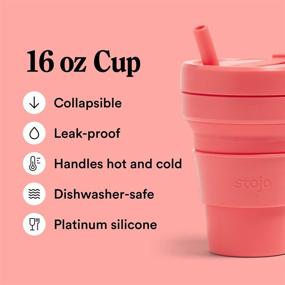 img 3 attached to 🥤 Stojo Collapsible Travel Cup with Straw - Coral Pink, 16oz/470ml - Reusable Silicone Bottle for Hot/Cold Drinks - Pocket Size To-Go Cup Ideal for Camping/Hiking - Microwave & Dishwasher Safe