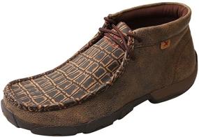 img 4 attached to Men's Brown Driving Shoes and Loafers - Twisted Caiman Print Slip-Ons