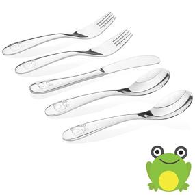 img 4 attached to 🐸 Kiddobloom Stainless Steel Utensil Set for Kids - Frog Model, High Grade Stainless #304 (18/8), Set of 5 (2 Spoons, 2 Forks, 1 Butter Knife) - Safe Flatware/Silverware/Cutlery for Toddler and Kids