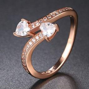 img 2 attached to Jude Jewelers Rose Gold Heart Shaped Wave Double Stone Ring: Perfect for Promise, Anniversary, Wedding & Party