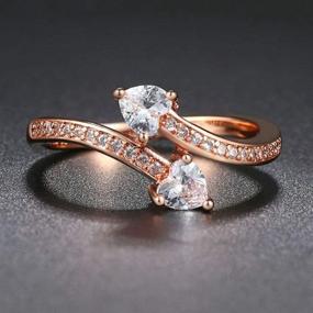 img 1 attached to Jude Jewelers Rose Gold Heart Shaped Wave Double Stone Ring: Perfect for Promise, Anniversary, Wedding & Party