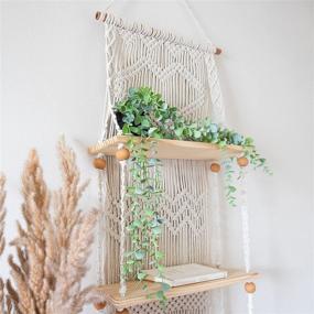 img 1 attached to SnugLife Macrame Wall Hanging Shelf - Boho 3 Tier Rope Shelves for Kitchen, Bathroom, and Home Storage - Handmade Woven Organizer Hanger with Pine Wood - Floating Indoor Plant Wall Shelf